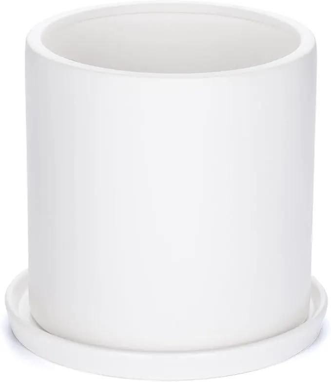 Plant Pots 10 Inch Ceramic Planter with Drainage Hole and Saucer, Matte White Modern Cylinder Planter Pot for Indoor Outdoor Plants Flowers, Full Glazed Finish by GreenHaven Gardens