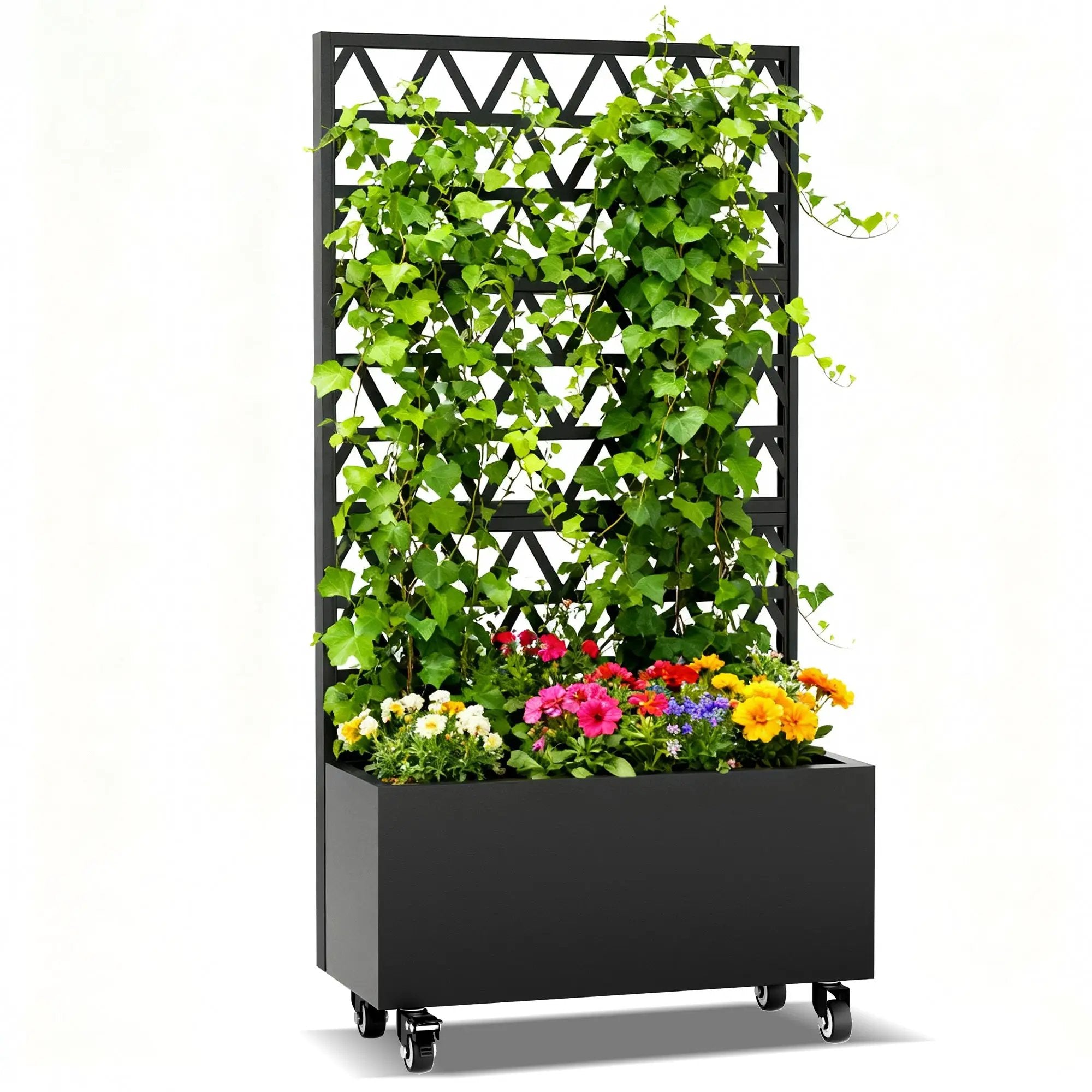 Metal Planter Box with Trellis Raised Garden Bed - 72.05'x35.83'x16.14', Trellis Privacy Screen for Climbing Plants, Vegetables, Vines(Assembly Required) by HouseOfZazla