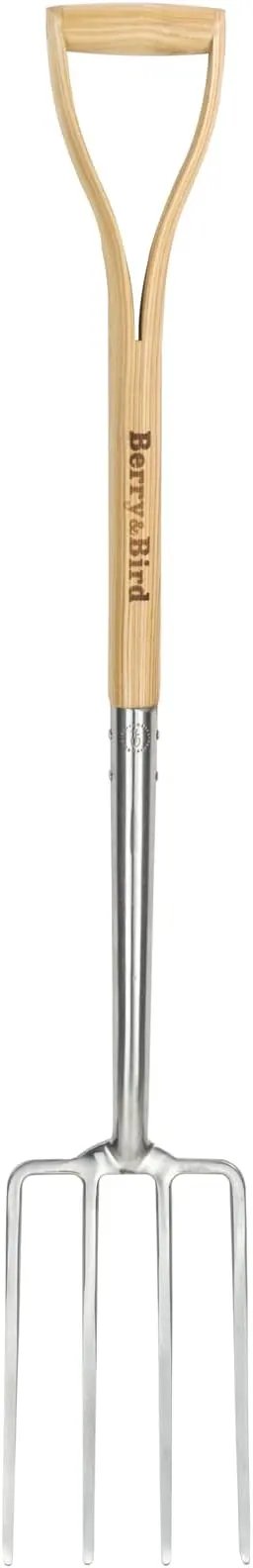 Berry&Bird Gardening Digging Fork, 4-Tine Stainless Steel Pitchfork, 43.9" Heavy Duty Spading Fork with D-Grip Handle and Ergonomic Ash Wood Handle for Digging, Planting, Cultivating, Aerating by GreenHaven Gardens