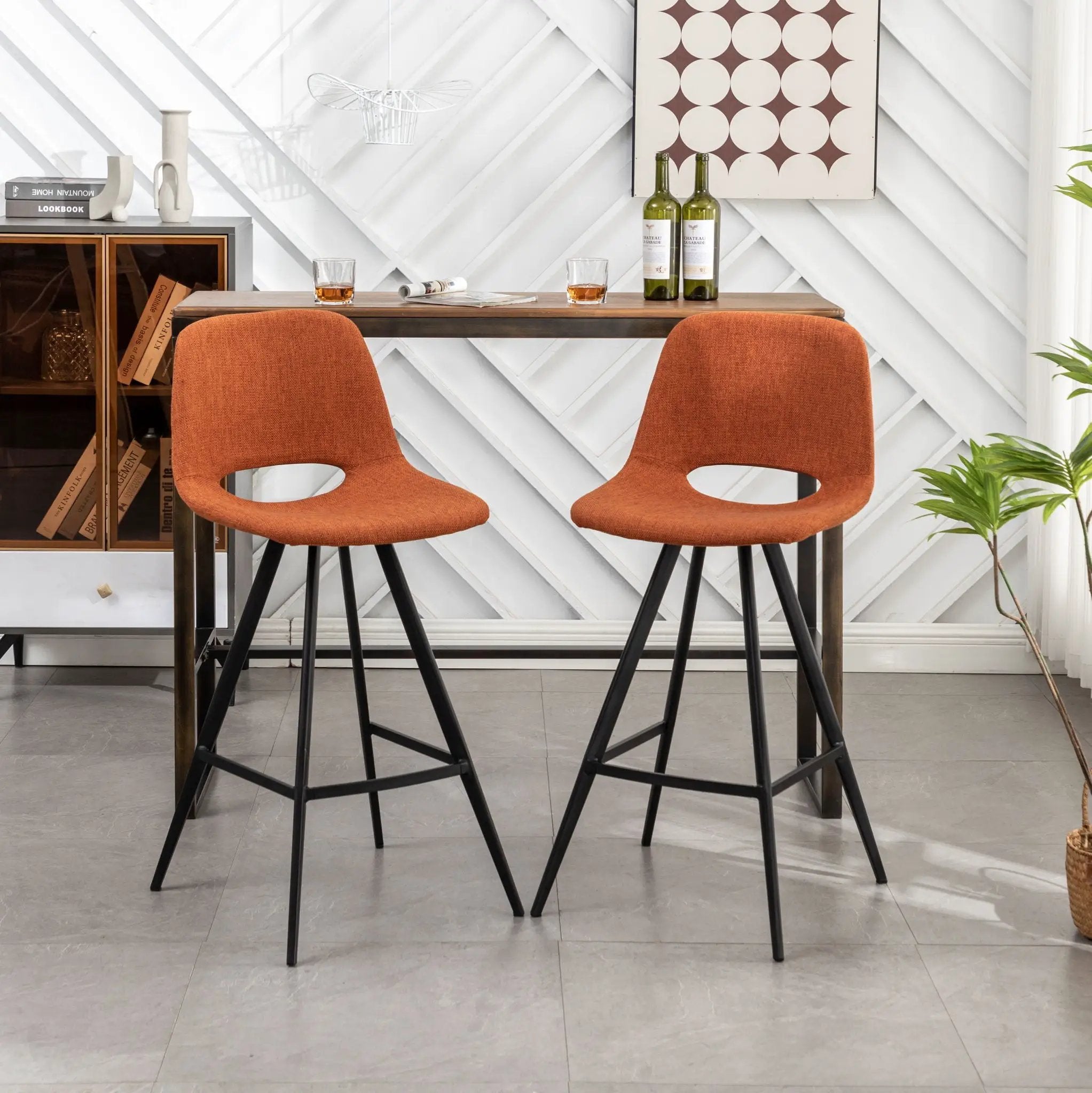 Porth - 28.25" Fabric Kitchen Counter Height Stools (Set of 2) - Orange by HouseOfZazla