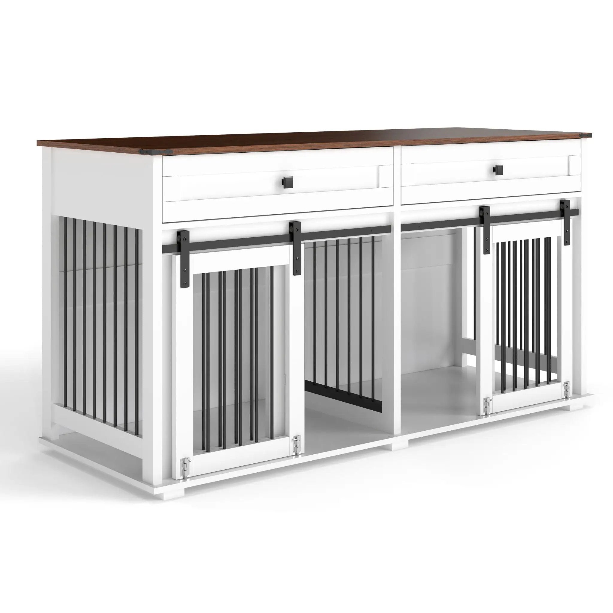 Large Dog Crate, Water Resistant Indoor Pets Furniture Double Dog Crates - Brown White by HouseOfZazla