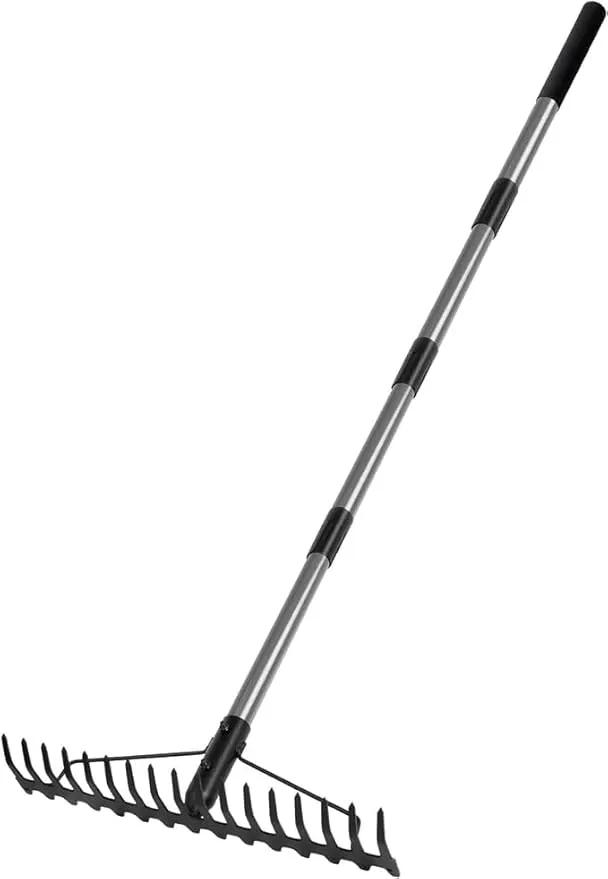 Heavy Duty Bow Rake with Stainless Steel Handle for Farming Land Management Leaf Gathering Durable Ergonomic Garden Tool with 16 Tine Head 63 Inch Assemble Long Shaft Suitable for Large Areas by GreenHaven Gardens