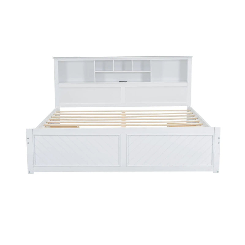 Platform Bed With Multi Storage Headboard, USB And Drawers