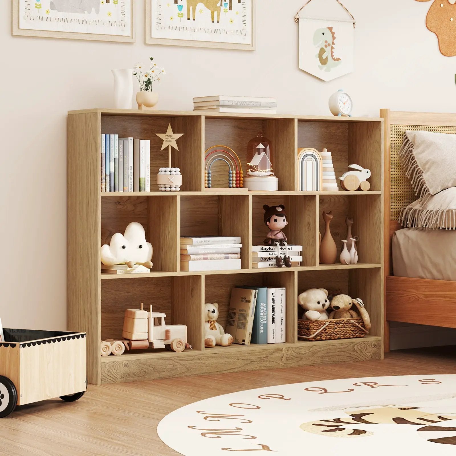 41 inches Wooden Toy Storage Organizer with 10 Cubes for Classroom Daycare Nursery Kindergarten by DirectDeals