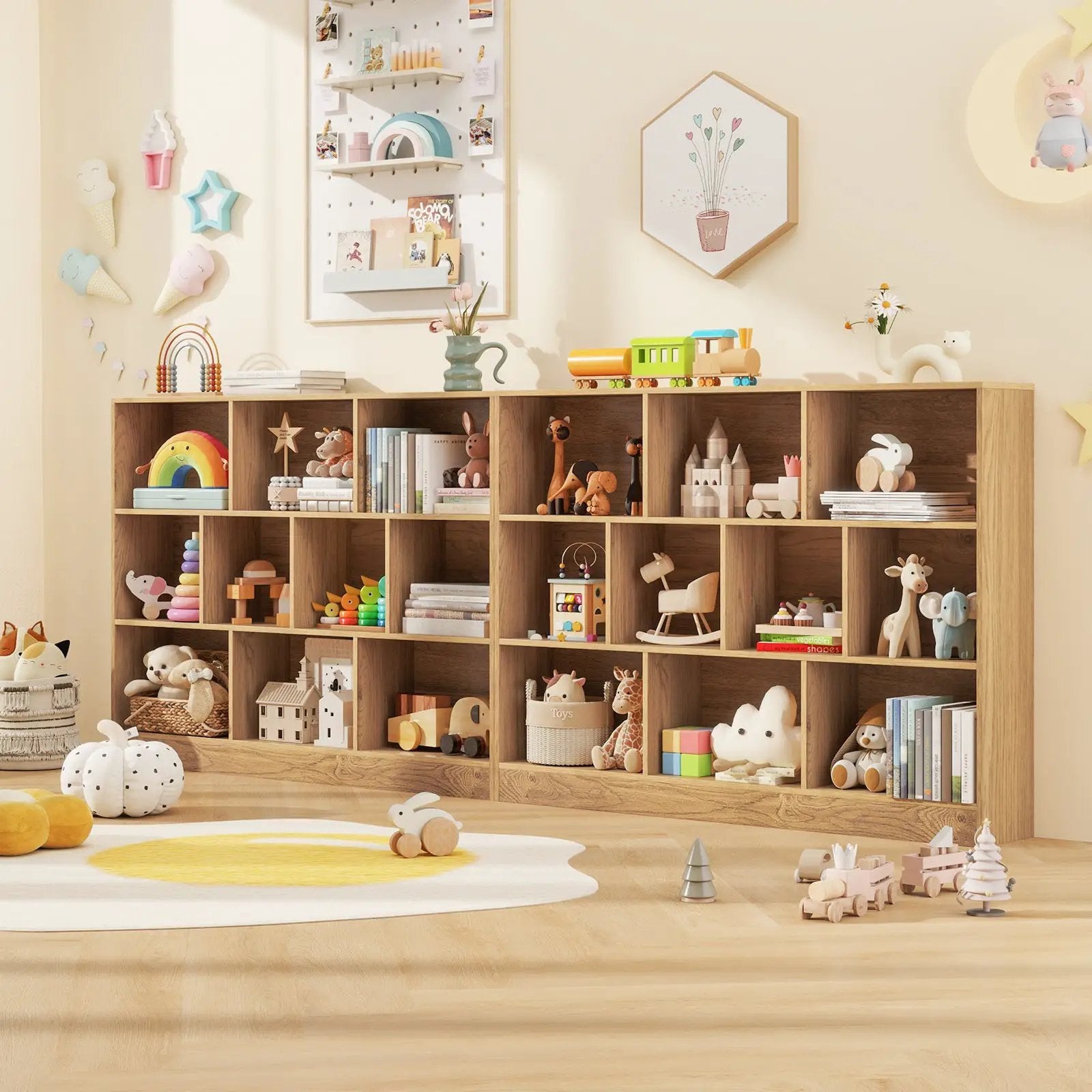 41 inches Wooden Toy Storage Organizer with 10 Cubes for Classroom Daycare Nursery Kindergarten by DirectDeals