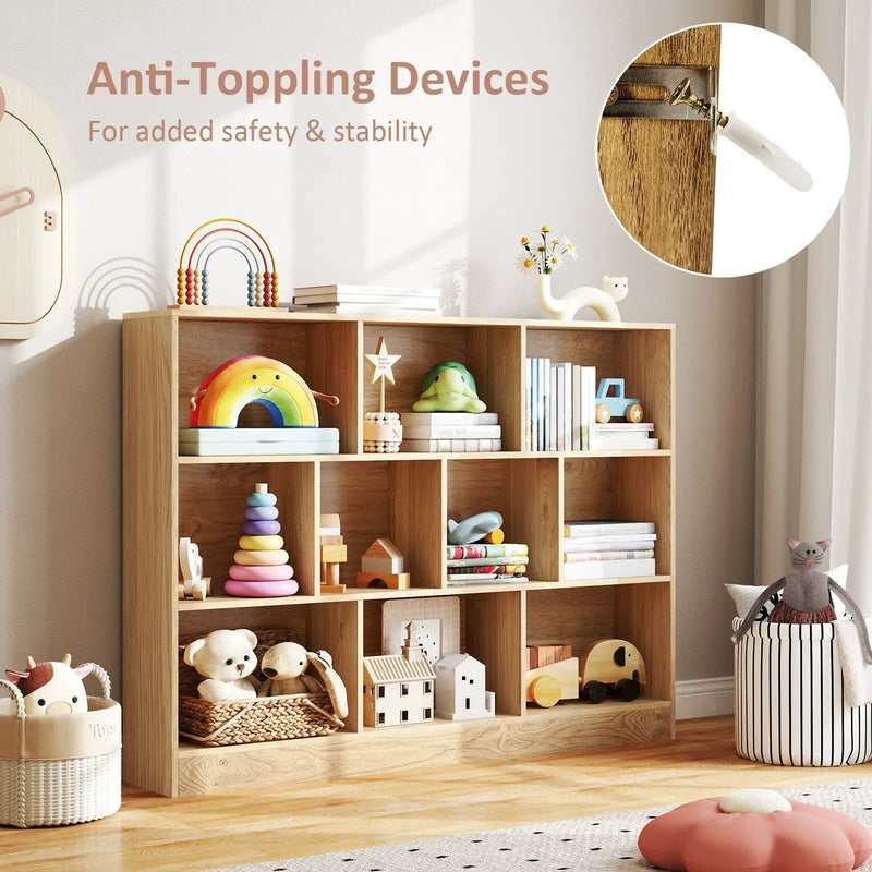41 inches Wooden Toy Storage Organizer with 10 Cubes for Classroom Daycare Nursery Kindergarten by DirectDeals