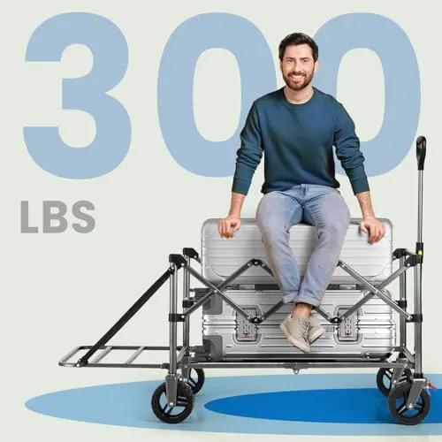 Overmont Collapsible Wagon with Tailgate - 49.2" Extended Heavy Duty Foldable Utility Wagon Folding Cart with All-Terrain Wheels for Outdoor Camping Sports Garden Beach Grocery - 300lbs Support by GreenHaven Gardens