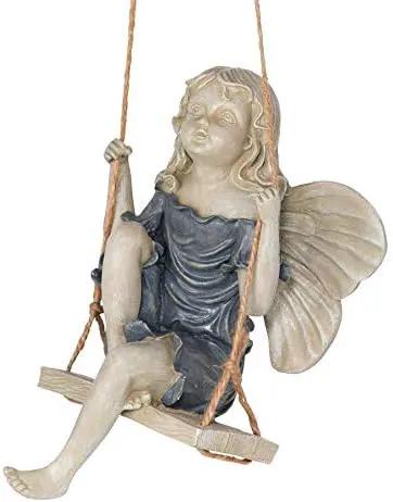 Design Toscano EU42046 Summertime Fairy on a Swing Hanging Statue, 11 Inch, Polyresin, Two Tone Stone by GreenHaven Gardens