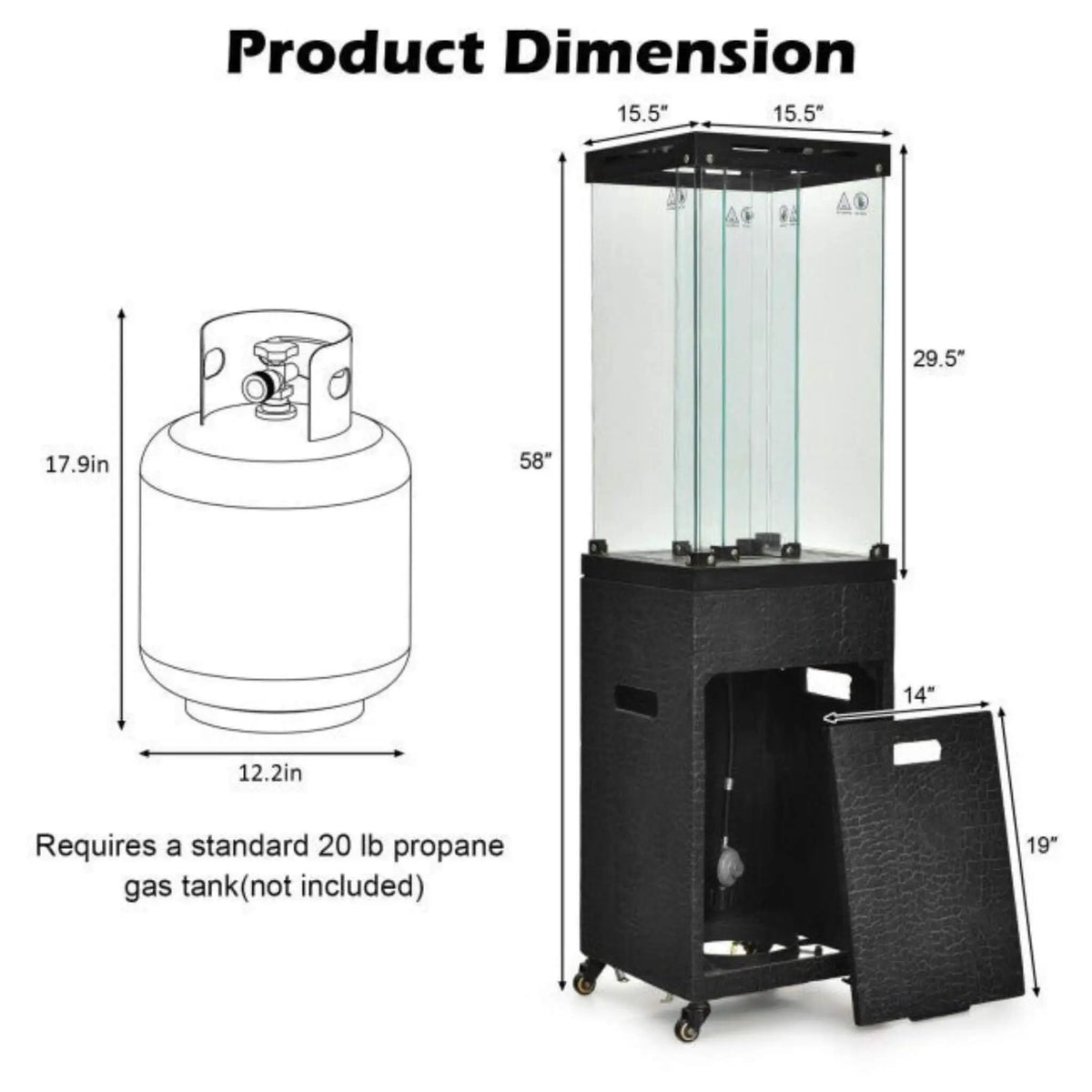 41K BTU Outdoor Propane Gas Patio Heater W/ Lockable Wheels (SAK98052) by SAKSBY WHOLESALE