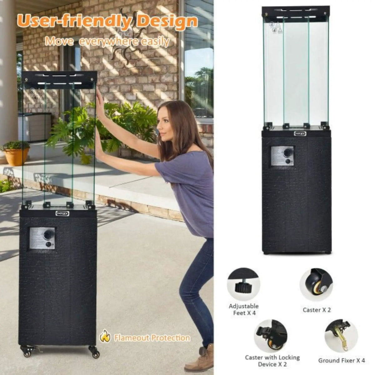 41K BTU Outdoor Propane Gas Patio Heater W/ Lockable Wheels (SAK98052) by SAKSBY WHOLESALE
