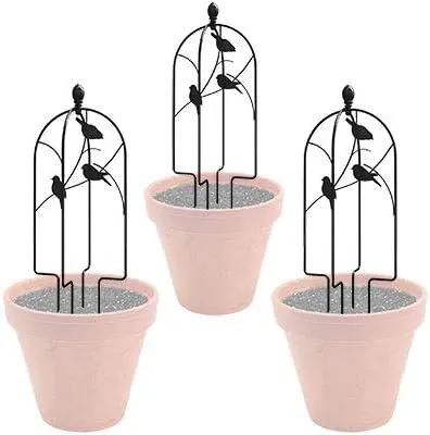 Panacea 84492 Perching Birds Folding Pot Trellises, 24" H, Pack of 3 – Black Metal Trellis with Bird Design for Small Plants, Adjustable Arcs, Easy Storage, Durable Outdoor Plant Support by GreenHaven Gardens