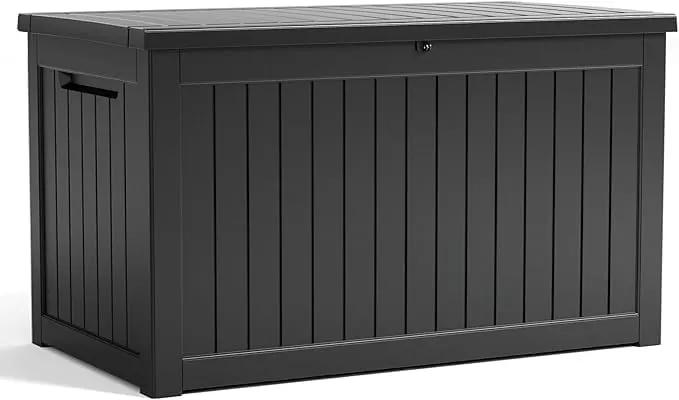 230 Gallon Resin Deck Box, Lockable Patio Outdoor Storage Box for Furniture, Garden Tools and Tools Storage, Waterproof Outside Storage Boxes - Black by GreenHaven Gardens