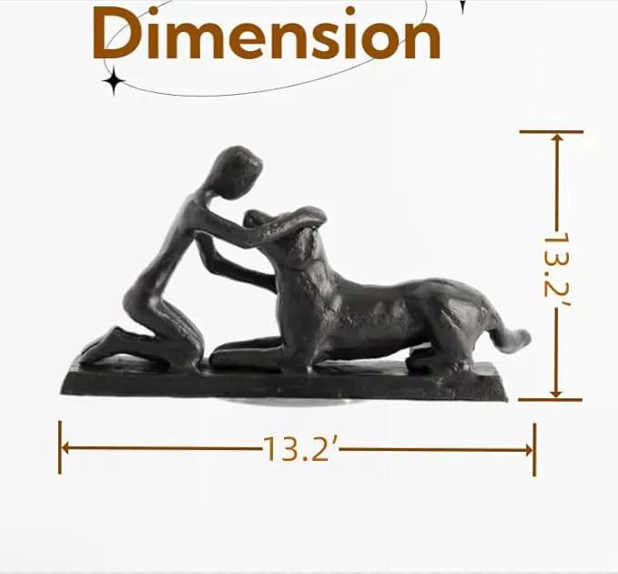 Boy and Dog Statue, Love of Dog Sculpture, Gifts for Dog Lovers, Dog Memorial Gifts for Man and Boy, Cast Iron, Black by GreenHaven Gardens