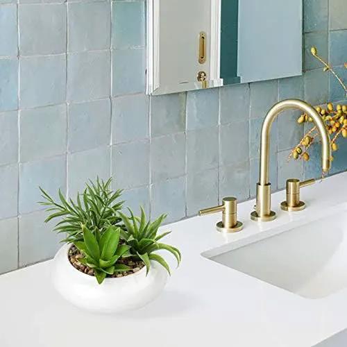 Hollyone Large Artificial Succulents Plants Faux Succulents in Pots Fake Succulent Plastic Potted Plants with White Ceramic Pot for Home Decor Office Desk Bathroom Shelf Living Room Decoration
