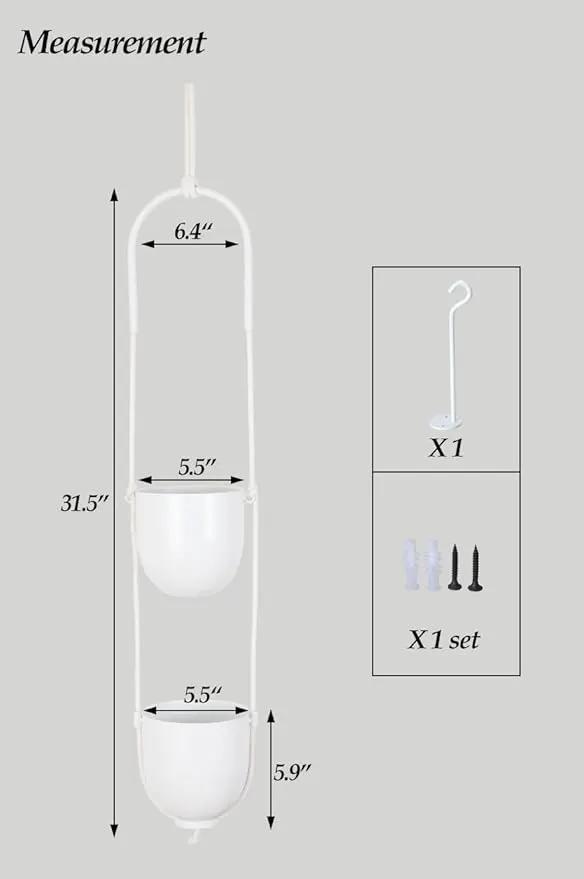 Hanging Planters 2 Tiers Metal Plant Hangers for Indoor Outdoor Plants Wall Ceiling Hanging Flower Pot Basket Holders Kitchen Room Decor(White) by GreenHaven Gardens