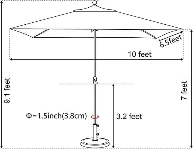 EliteShade USA 10-Year-Non-Fading 6.5x10Ft Rectangular Market Umbrella Patio Umbrella Outdoor Table Umbrella with Ventilation, Forest Green by GreenHaven Gardens
