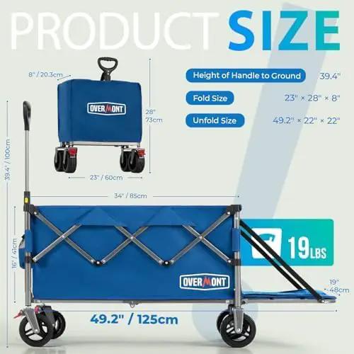 Overmont Collapsible Wagon with Tailgate - 49.2" Extended Heavy Duty Foldable Utility Wagon Folding Cart with All-Terrain Wheels for Outdoor Camping Sports Garden Beach Grocery - 300lbs Support by GreenHaven Gardens