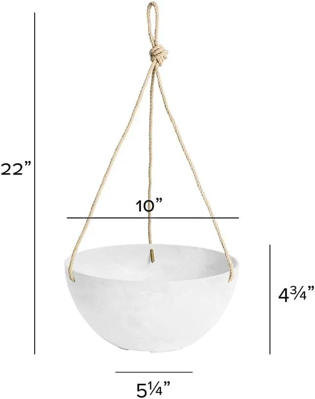 Root & Vessel Self Watering Hanging Planter for Indoor or Outdoor Plants, Unique Marbled Hanging Basket Made of Eco-Friendly Blend of Stone & Plastic, White, 10" by GreenHaven Gardens