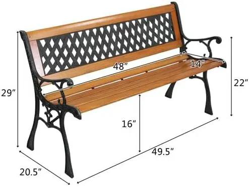 Outvita 49.5in Garden Bench, Deck Hardwood Seat and Metal Armrest Park Bench for Patio Front Porch Path Yard Lawn Poolside (Rhombic) by GreenHaven Gardens