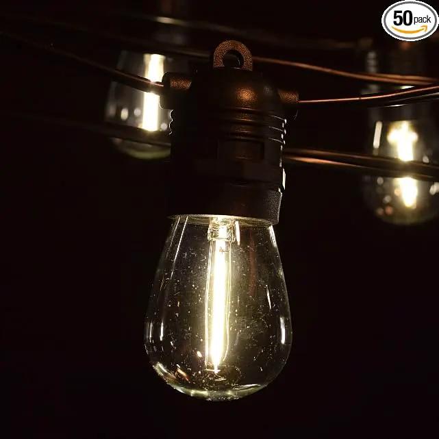 Hometown Evolution, Inc. 100' E26 Commercial LED Outdoor String Lights (100 Foot 50 Socket, S14 LED Filament 1 Watt Light Bulbs) by GreenHaven Gardens