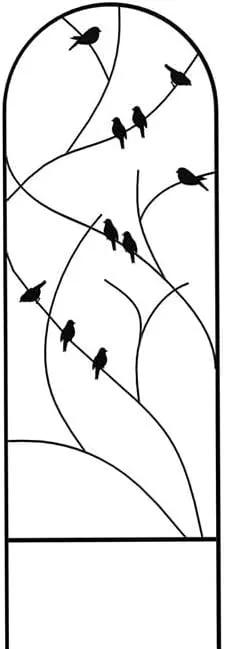 Panacea Perching Birds Metal Trellises, Black, 72" H, Pack of 5 – Powder Coated Garden Trellis with Bird Accents – Arch Top Plant Supports for Climbing Plants, Outdoor Decorative Lattice by GreenHaven Gardens