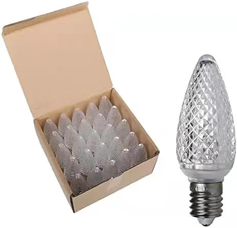 Set of 25 C9 White Faceted Cover Led Replacement Light Bulbs, Dimmable High Brightness E17 Christmas Decorative String Lights for Outdoor Holiday Decoration (White) by GreenHaven Gardens