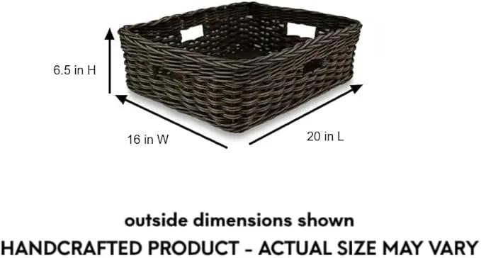 The Basket Lady Narrow Rectangular Wicker Storage Basket, Large, 20 in L x 16 in W x 6.5 in H, Antique Walnut Brown by GreenHaven Gardens