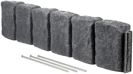 Beuta Landscape Edging | Garden Edging Border | Faux Stone Block XL for Lawn Edging, Flower Beds & Yard Edging – 1 Pack | Each Section Has 6 Blocks 48" L x 4" W x 9.5" H | 3 Spikes | Charcoal by GreenHaven Gardens