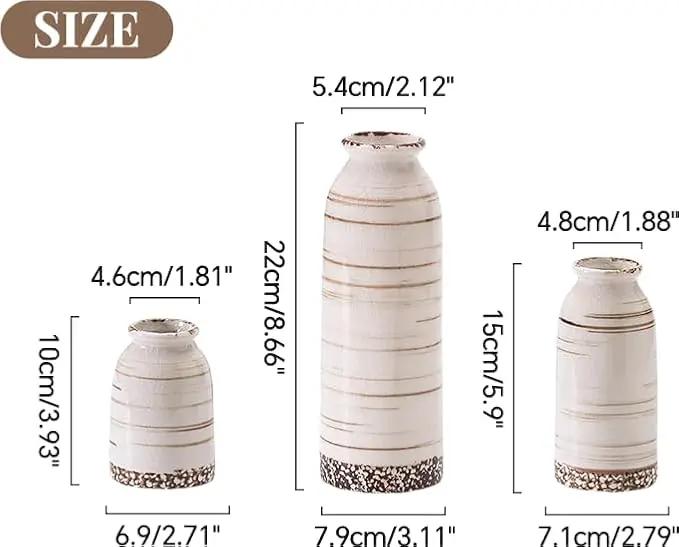 Beige Ceramic Vase Set of 3, Farmhouse Decorative Vase for Pampas Grass, Living Room, Bathroom, Bookshelf, Centerpieces Beige by GreenHaven Gardens