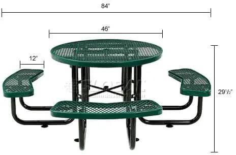 Global Industrial 46" Round Picnic Table, Expanded Metal, Green Thermoplastic Coating, Attached Benches, 1-1/2” Umbrella Pole Hole, Outdoor-Rated, 1000 lb Capacity by GreenHaven Gardens