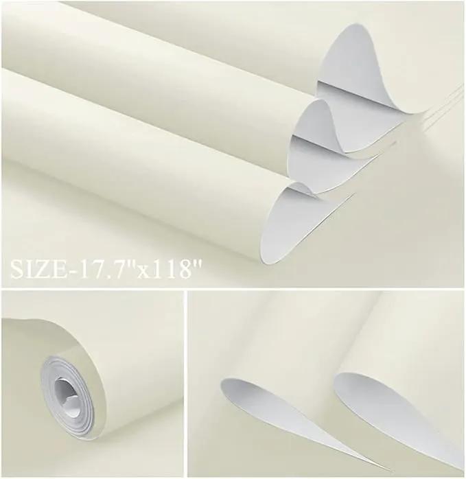 Dimoon 394''x17.7'' White Peel and Stick Wallpaper Contact Paper Modern Self Adhesive Wall Paper Removable Renter Friendly Textured Solid Color Shelf Cabinet Vinyl Roll (394''x17.7'',Cream White) by GreenHaven Gardens
