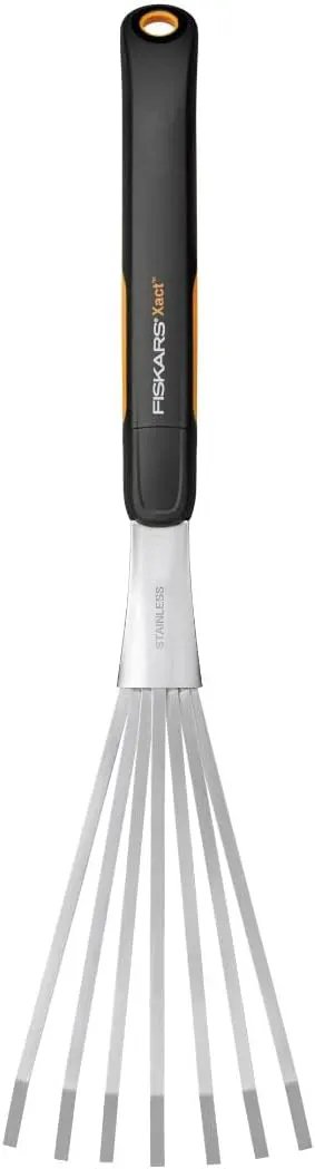 Fiskars Xact Hand Rake, Heavy Duty Gardening Hand Tool with Ergonomic Handle and Hanging Hole for Storage, Stainless Steel Head and Tines, Perfect for Maintaining a Raised Garden Bed by GreenHaven Gardens