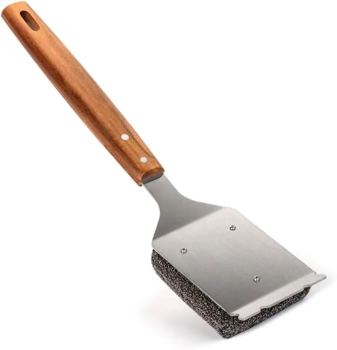 BBQ-AID Bristle Free Grill Brush and Scraper for Barbecue - Extended Large Wooden Handle With Replaceable Head - No Scratch BBQ Cleaning Accessories for Outdoor Grills by GreenHaven Gardens