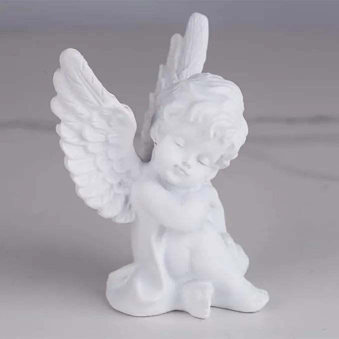 orenm 2 Pack Resin Cherubs White Angel Statue Figurine, Garden Sleeping Cherub Statue Sculpture Indoor Outdoor Home Decoration, Cute Adorable Angle Sculpture Memorial Statue(4" Height) (White) by GreenHaven Gardens