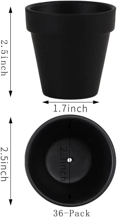 Yishang 36 pcs Small Mini Black Clay Pots, 2.5'' Terracotta Pot Clay Ceramic Pottery Planter,Cactus Flower Terra Cotta Pots,Succulents Nursery Pots,with Drainage Hole,Great for Crafts,Wedding Favor by GreenHaven Gardens