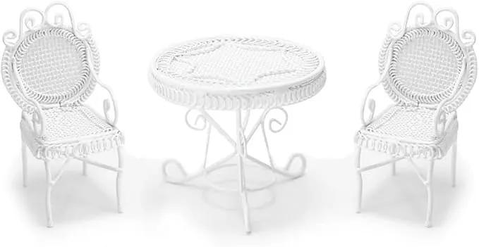 Dollhouse Miniature Bistro Table & Chairs Set Accessories Metal 1:12 Scale Miniatures White Coffee/Tea Furniture Fairy Garden Cute Rustic Elegant Decorations Ornaments (A) by GreenHaven Gardens