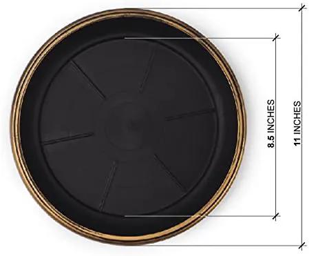Decorative Heavy Duty Tray/Saucer (2 Pack) Rustic Medieval/French Country Look, Pot/Planter Base for Indoor/Outdoor Decor Use. Long Lasting, Reusable Light Weight (11 inches, Gold) by GreenHaven Gardens