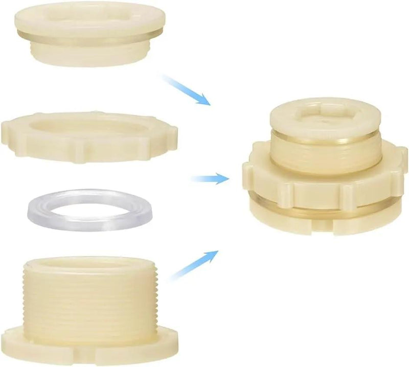 1.25 Female ABS Bulkhead Fitting, Plastic Water Tank Connector Adapter Fitting with Plugs for Outdoor rain Barrel Garden Hose Adapter Spigot kit Water Tank Gallon Drain Bucket(Set of 4) by GreenHaven Gardens