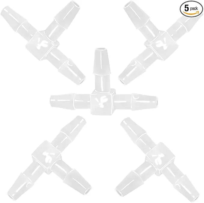 3/16" Tee Fitting Equal Barb 3 Way Hose Barb Fitting，Splicer Joint Mender Adapter Union Fitting for Fuel Gas Liquid Air (Pack of 5) by GreenHaven Gardens