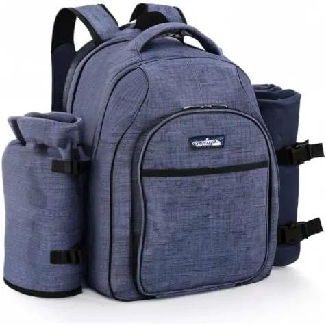 Apollo Walker Picnic Backpack Bag for 2 Person with Cooler Compartment, Detachable Bottle/Wine Holder, Fleece Blanket, Plates and Cutlery Set (2 Person, Navy) by GreenHaven Gardens