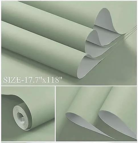 Dimoon 787''x17.7'' Green Peel and Stick Wallpaper Contact Paper Modern Self Adhesive Wall Paper Removable Renter Friendly Textured Solid Color Shelf Cabinet Vinyl Roll (787''x17.7'',Light Green) by GreenHaven Gardens