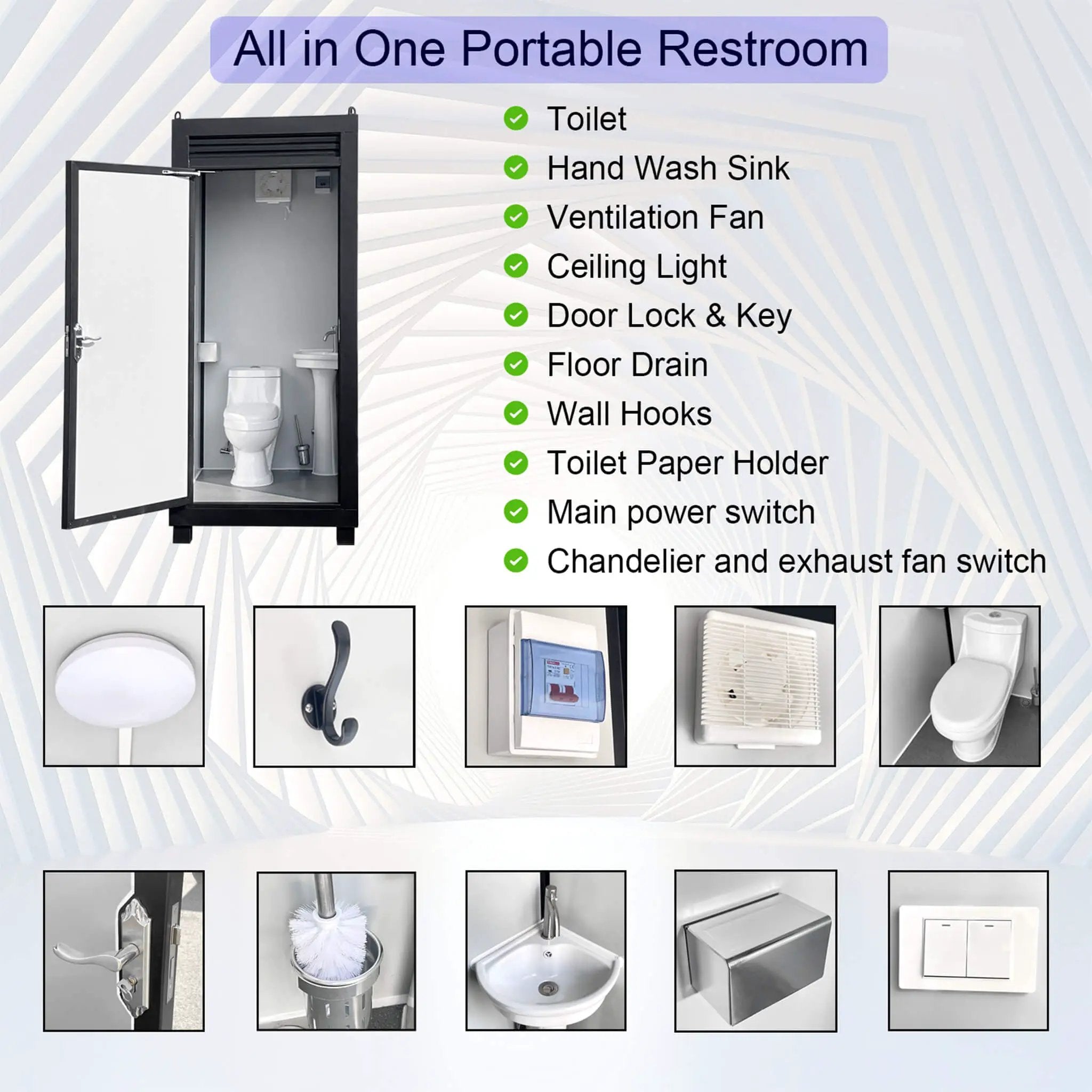 42-Inch One-Person Portable Outdoor Toilet Cabin With Light, Sink And Vent Fan (SAK45672) by SAKSBY WHOLESALE