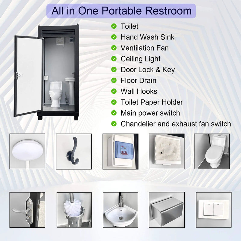 42-Inch One-Person Portable Outdoor Toilet Cabin With Light, Sink And Vent Fan (SAK45672) by SAKSBY WHOLESALE