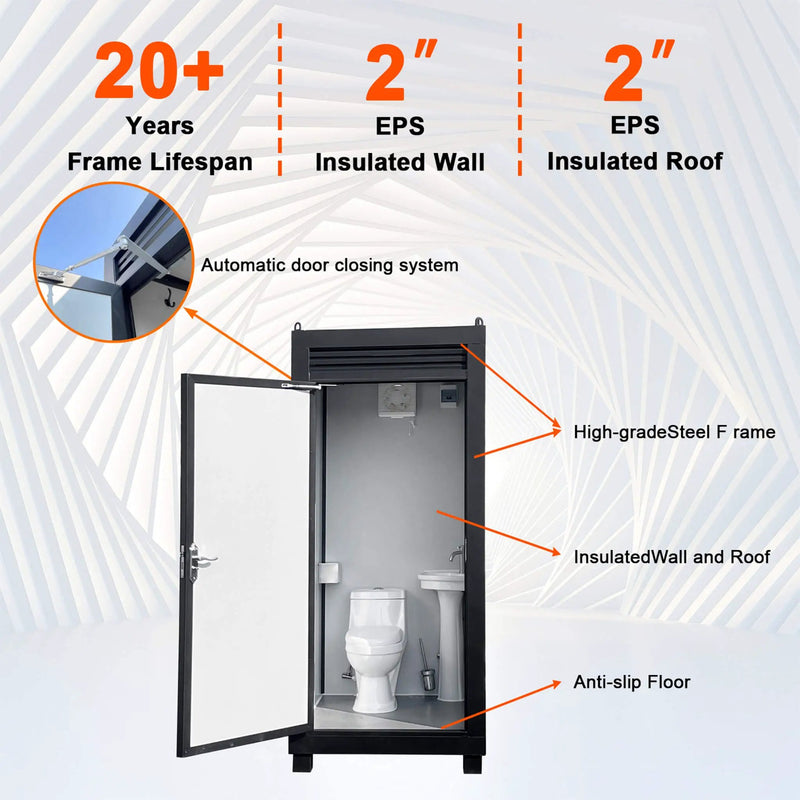 42-Inch One-Person Portable Outdoor Toilet Cabin With Light, Sink And Vent Fan (SAK45672) by SAKSBY WHOLESALE