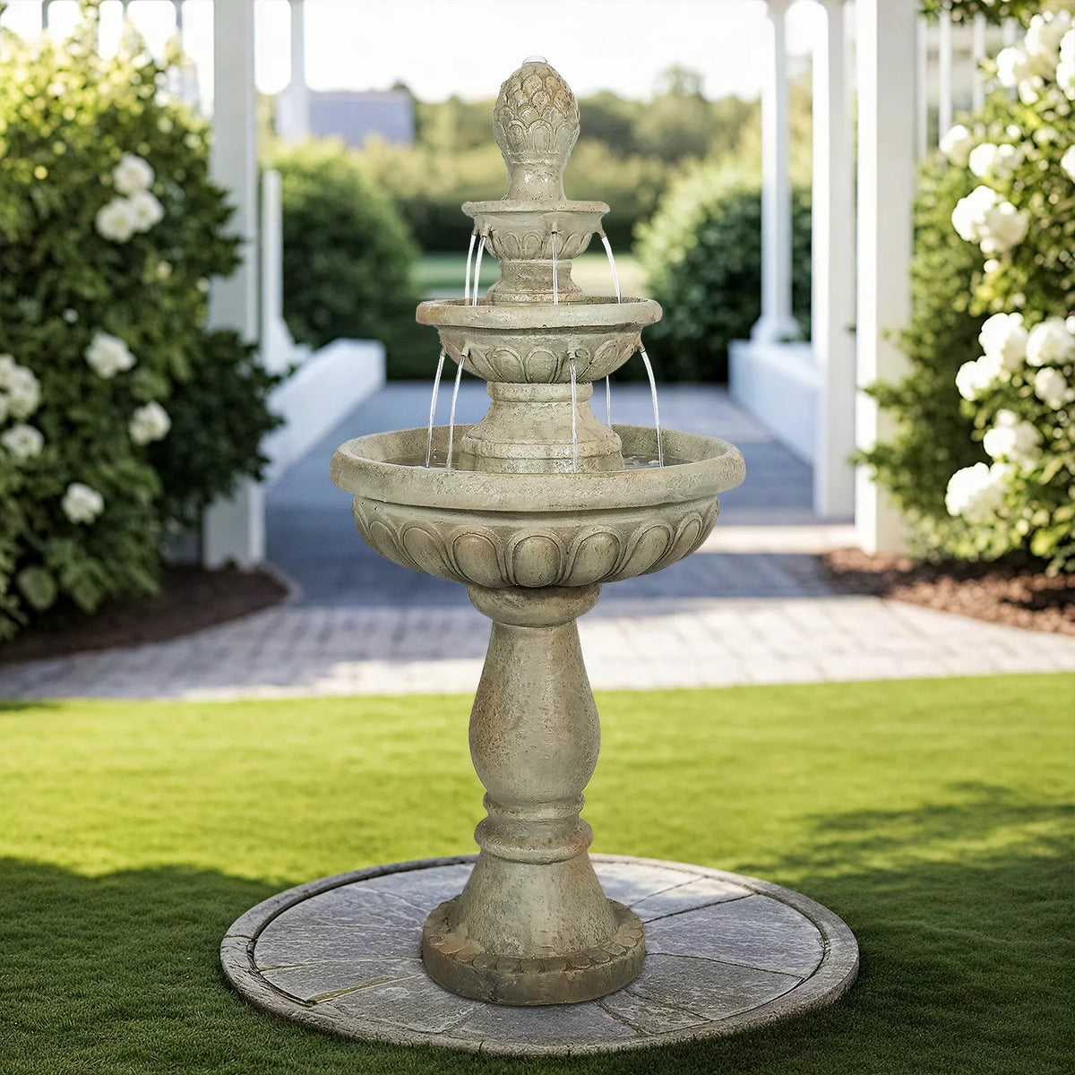 Concrete 3 Tier Fountain Classical Pineapple Finial, photo 3 of 4