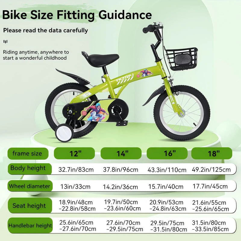 Fkznpj - 18" Sporty Kids Bike With Training Wheels And Stand Adjustable Saddle Suitable For Boys And Girls Aged 5 - 10 Years Tall Height 39 - 49" Available In A Variety Of Colors by HouseOfZazla