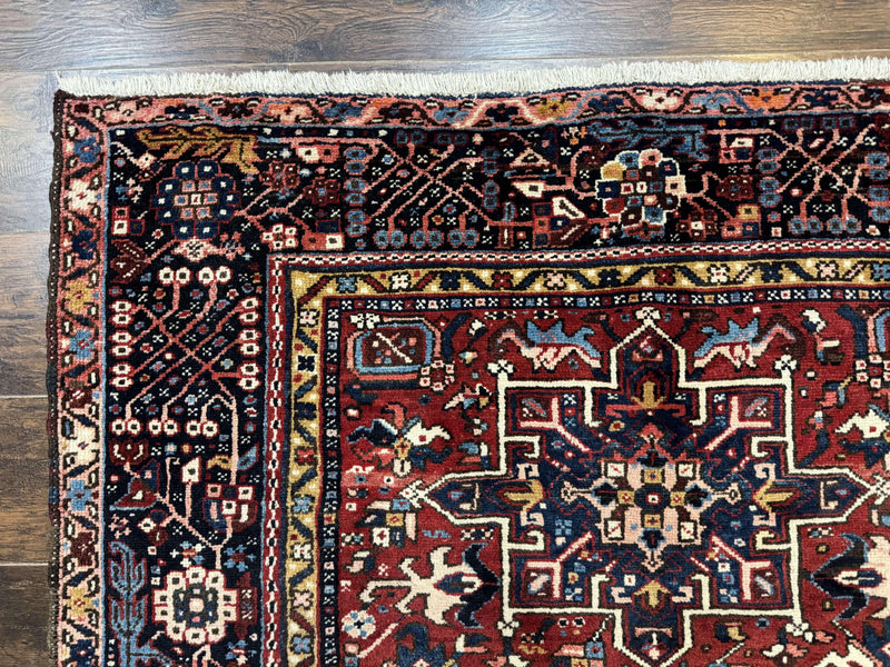 Persian Karajeh Rug 5x6, Antique Heriz Carpet, Geometric, Persian Tribal Rug, Brick Red Navy Blue by Jewel Rugs