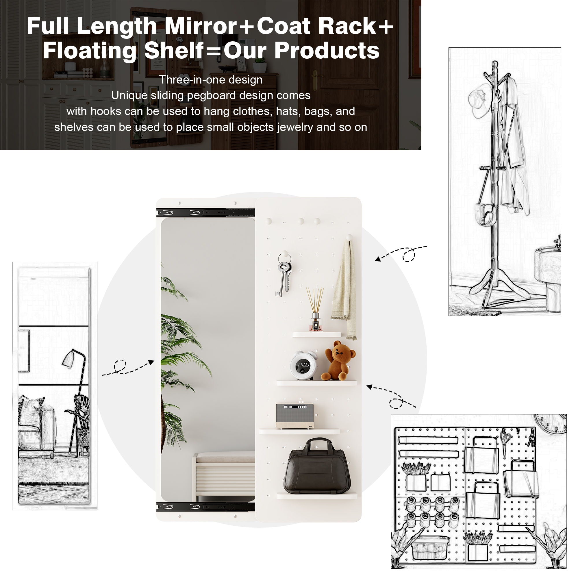 Wall Mounted Full Length Mirror With Shelf And Hook by HouseOfZazla