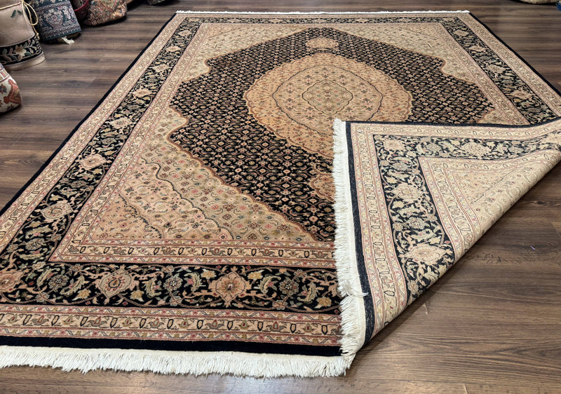 Sino Persian Rug 8x10, Herati Mahi Pattern, Fine 170 KPSI, Black, Wool and Silk Highlights by Jewel Rugs