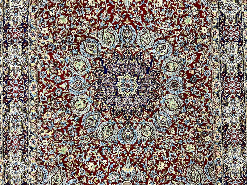Persian Kirman Rug 7x10, Hand Knotted Wool Floral Medallion Carpet, Dark Red by Jewel Rugs